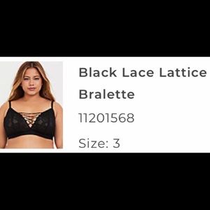 Black Lace Lattice Bralette Size 3